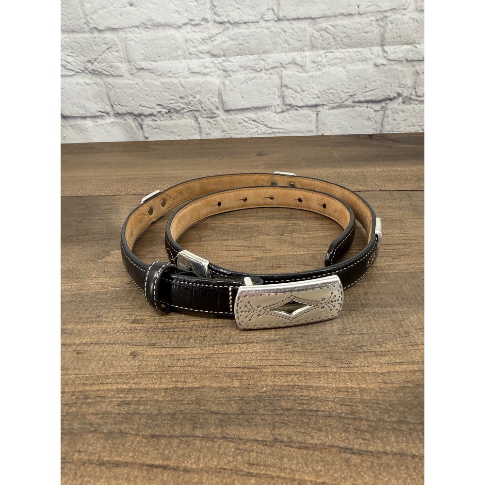 Brighton Black Leather Western Concho Belt Womens Size 32 Silver Buckle Boho Y2K